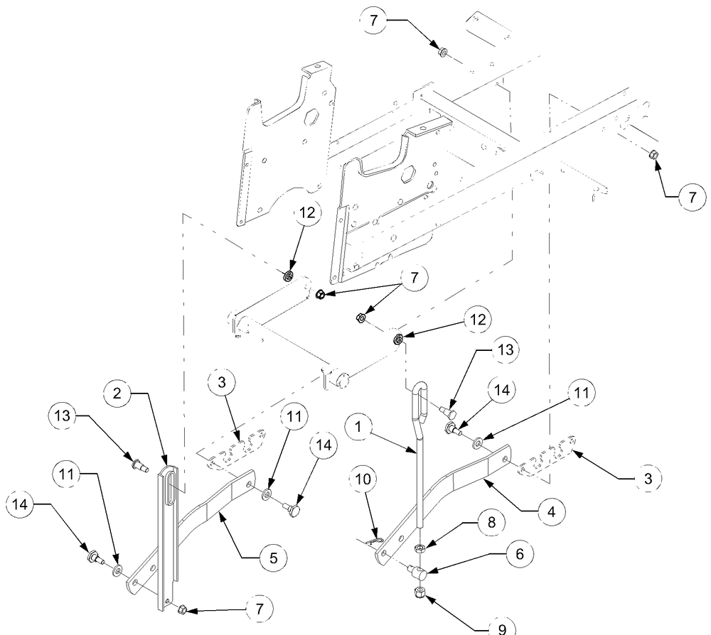 Implement Lift Hanger Diagram and Parts List for LT2180 13A254G710-13A254G712 Cub Cadet Lawn Tractor